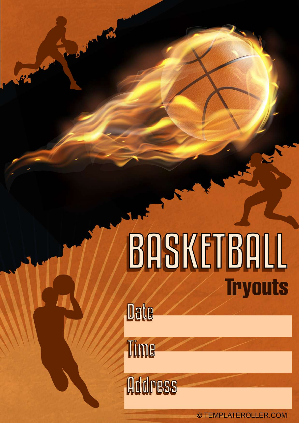 Basketball Tryouts Flyer Black and Orange Download Printable PDF