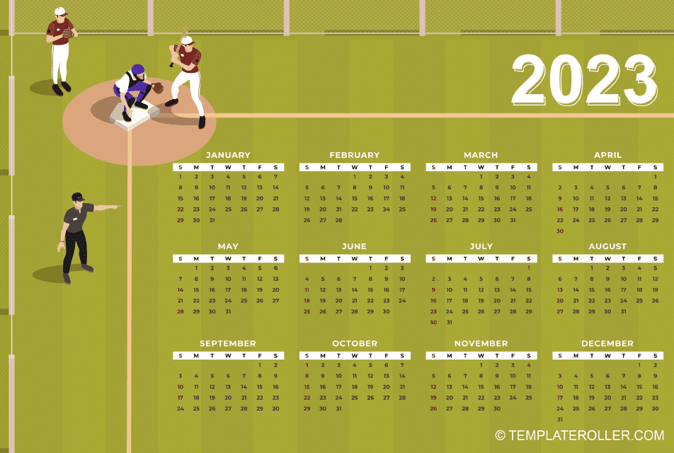Preview of Baseball Calendar 2023 with a Green Design