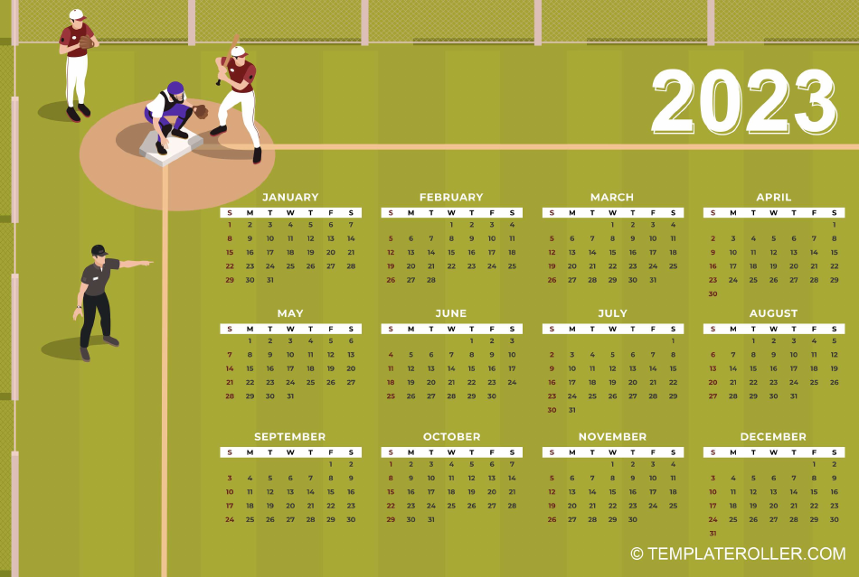 Preview of Baseball Calendar 2023 with a Green Design
