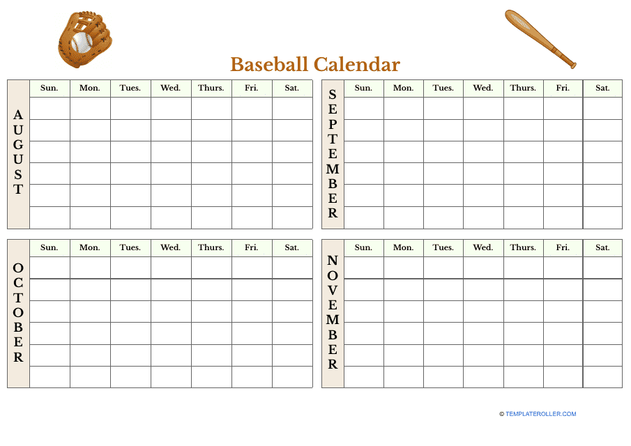 Baseball Calendar template - White