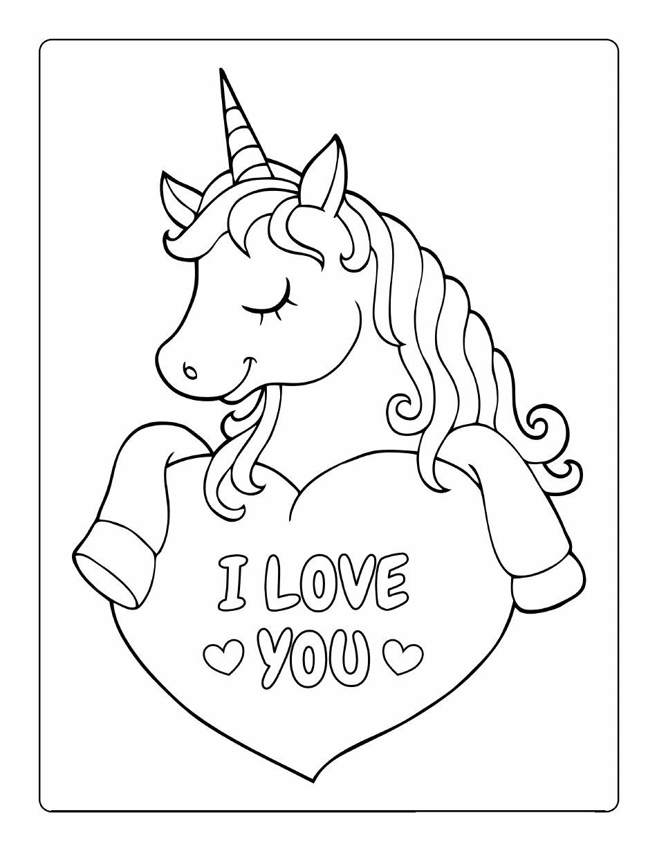 Valentine's coloring page featuring a delightful and whimsical unicorn surrounded by a heart