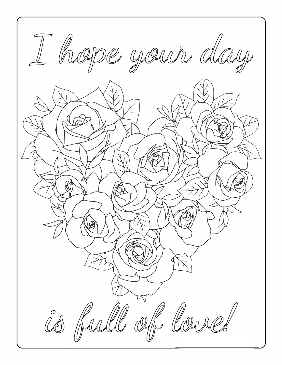 Valentine's Coloring Page with Beautiful Flowers