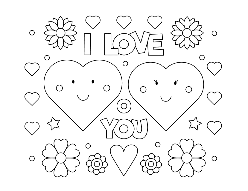 Valentine's Coloring Page - Two Hearts