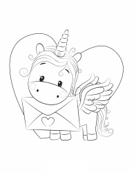 Document preview: Valentine's Coloring Page - Unicorn With Letter