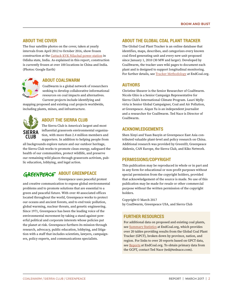 Boom and Bust 2017: Tracking the Global Coal Plant Pipeline - Christine Shearer, Nicole Ghio, Lauri Myllyvirta, Aiqun Yu, Ted Nace, Page 2