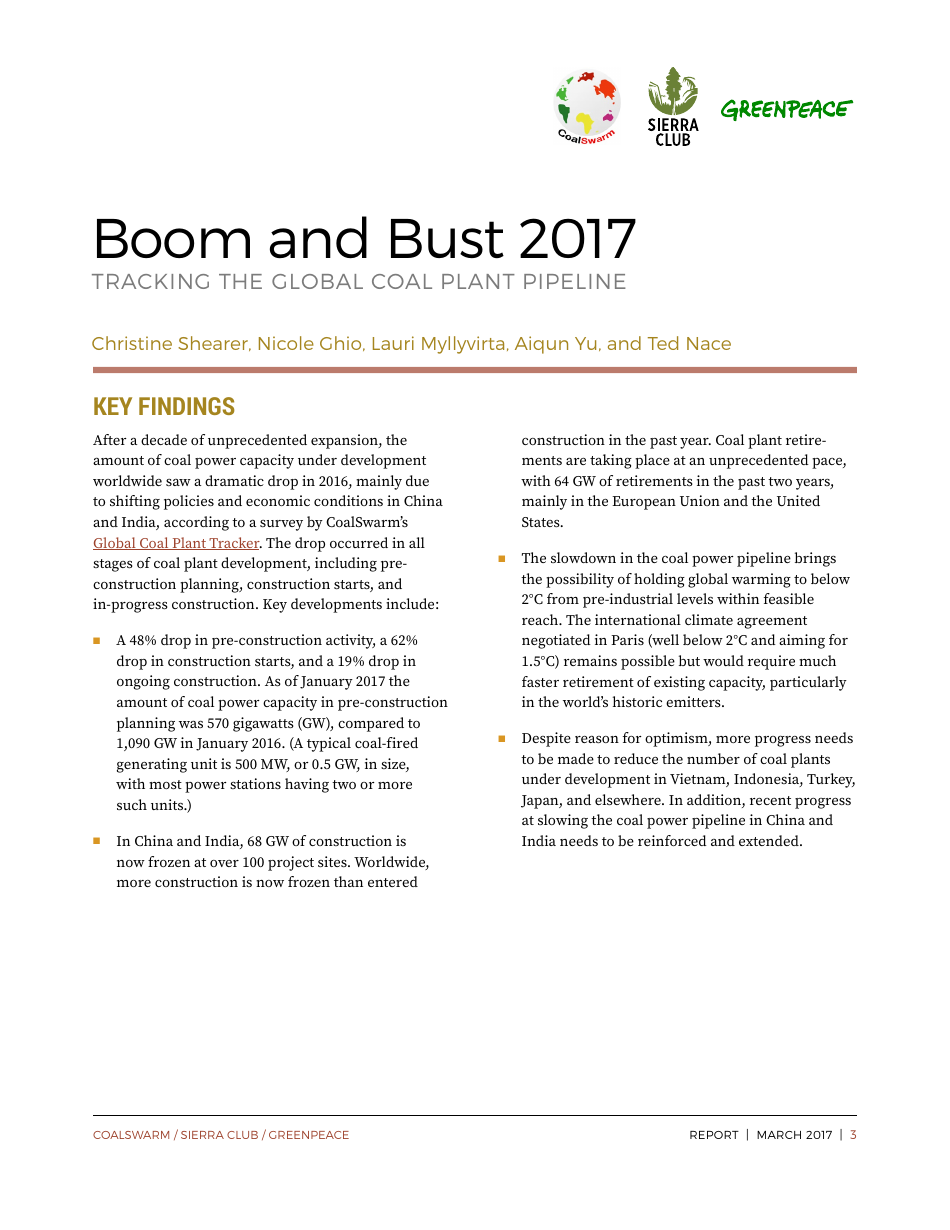 Boom and Bust 2017: Tracking the Global Coal Plant Pipeline - Christine Shearer, Nicole Ghio, Lauri Myllyvirta, Aiqun Yu, Ted Nace, Page 3