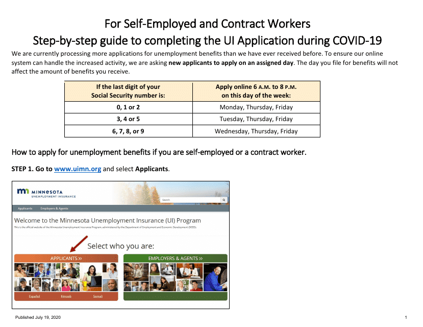 For Self-employed and Contract Workers Step-By-Step Guide to Completing the Ui Application During Covid-19 - Minnesota