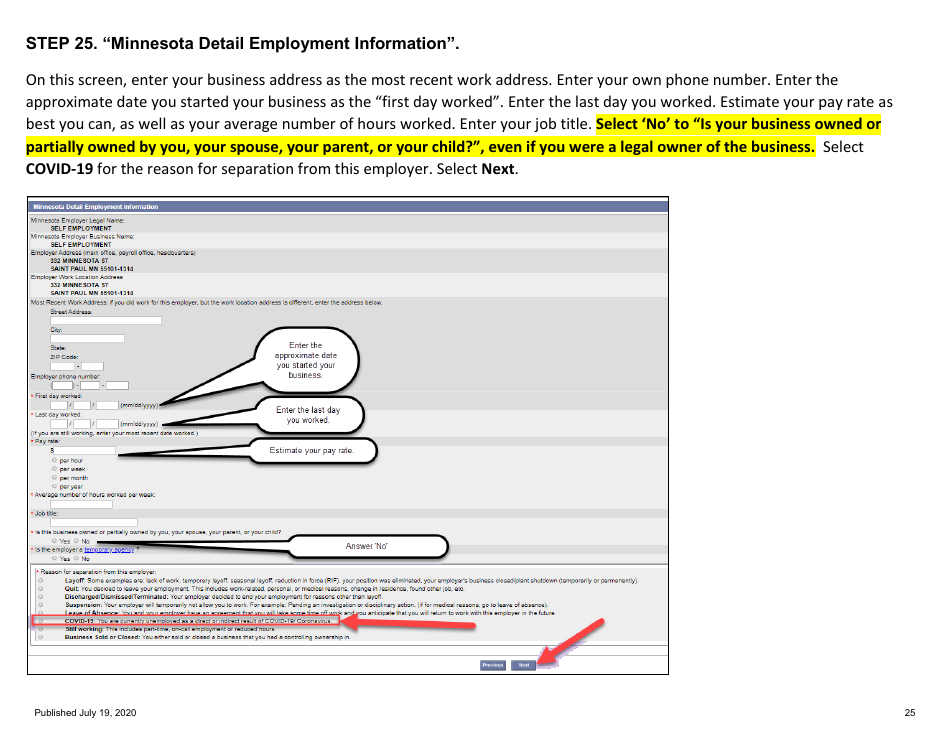 For Self-employed and Contract Workers Step-By-Step Guide to Completing the Ui Application During Covid-19 - Minnesota, Page 25