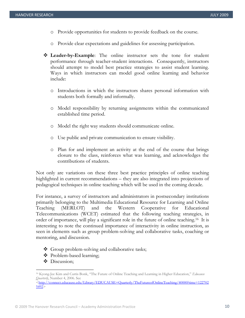 Best Practices in Online Teaching Strategies - the Hanover Research Council - Pennsylvania, Page 10