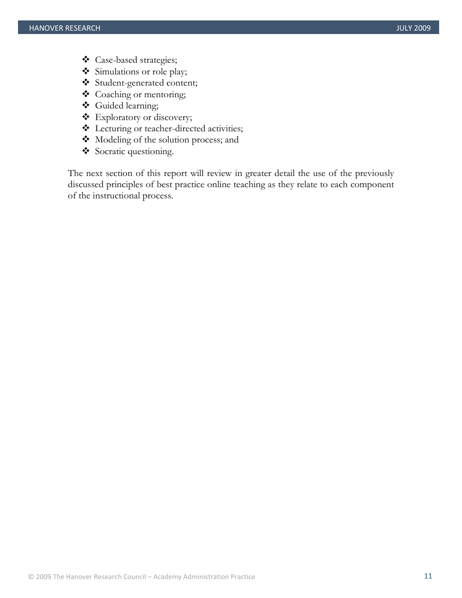 Best Practices in Online Teaching Strategies - the Hanover Research Council - Pennsylvania, Page 11