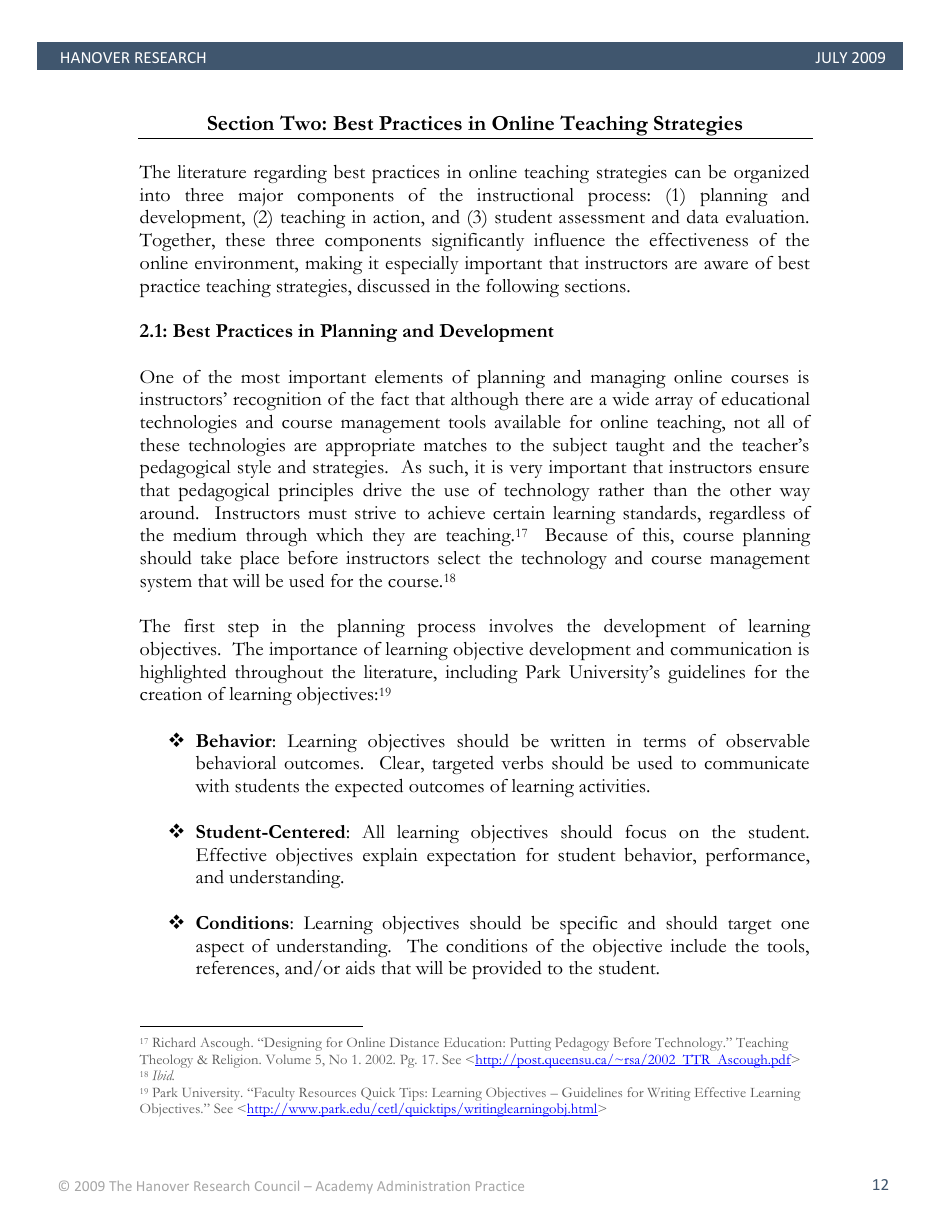 Best Practices in Online Teaching Strategies - the Hanover Research Council - Pennsylvania, Page 12