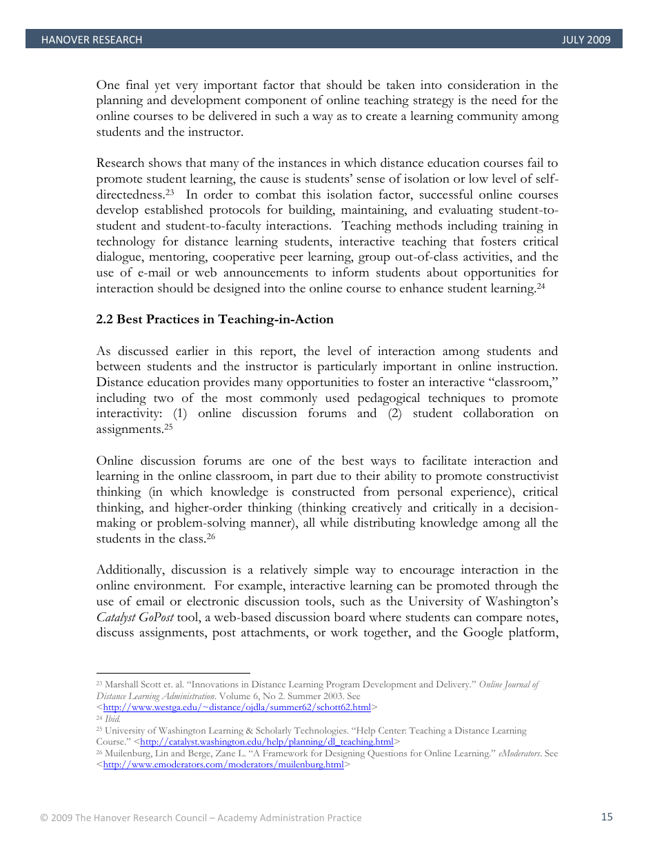 Best Practices in Online Teaching Strategies - the Hanover Research Council - Pennsylvania, Page 15