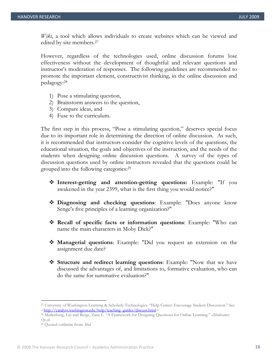 Best Practices in Online Teaching Strategies - the Hanover Research Council - Pennsylvania, Page 16