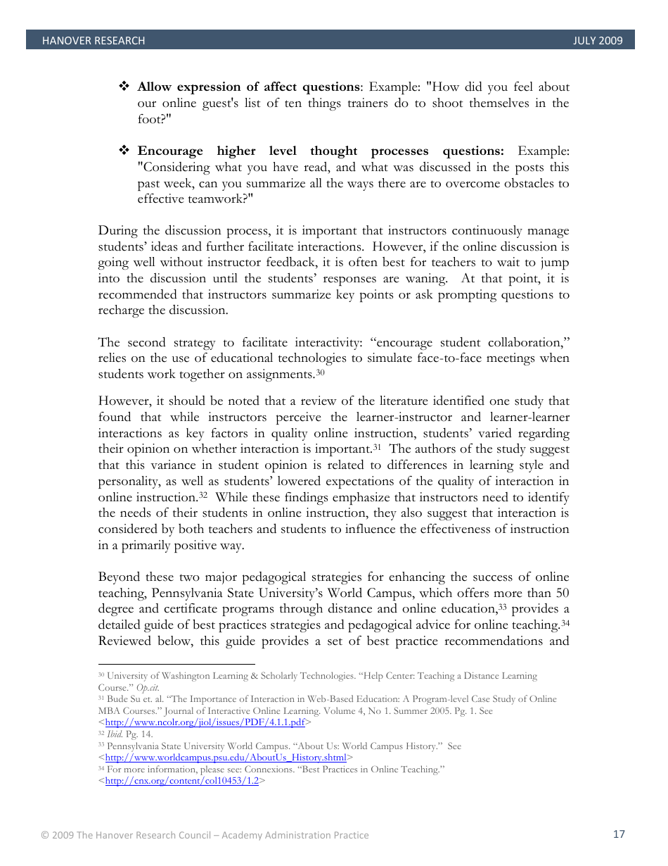 Best Practices in Online Teaching Strategies - the Hanover Research Council - Pennsylvania, Page 17