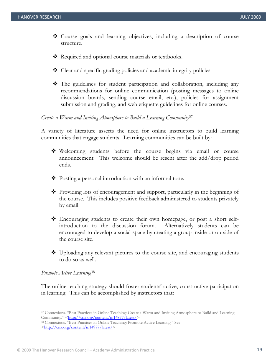 Best Practices in Online Teaching Strategies - the Hanover Research Council - Pennsylvania, Page 19
