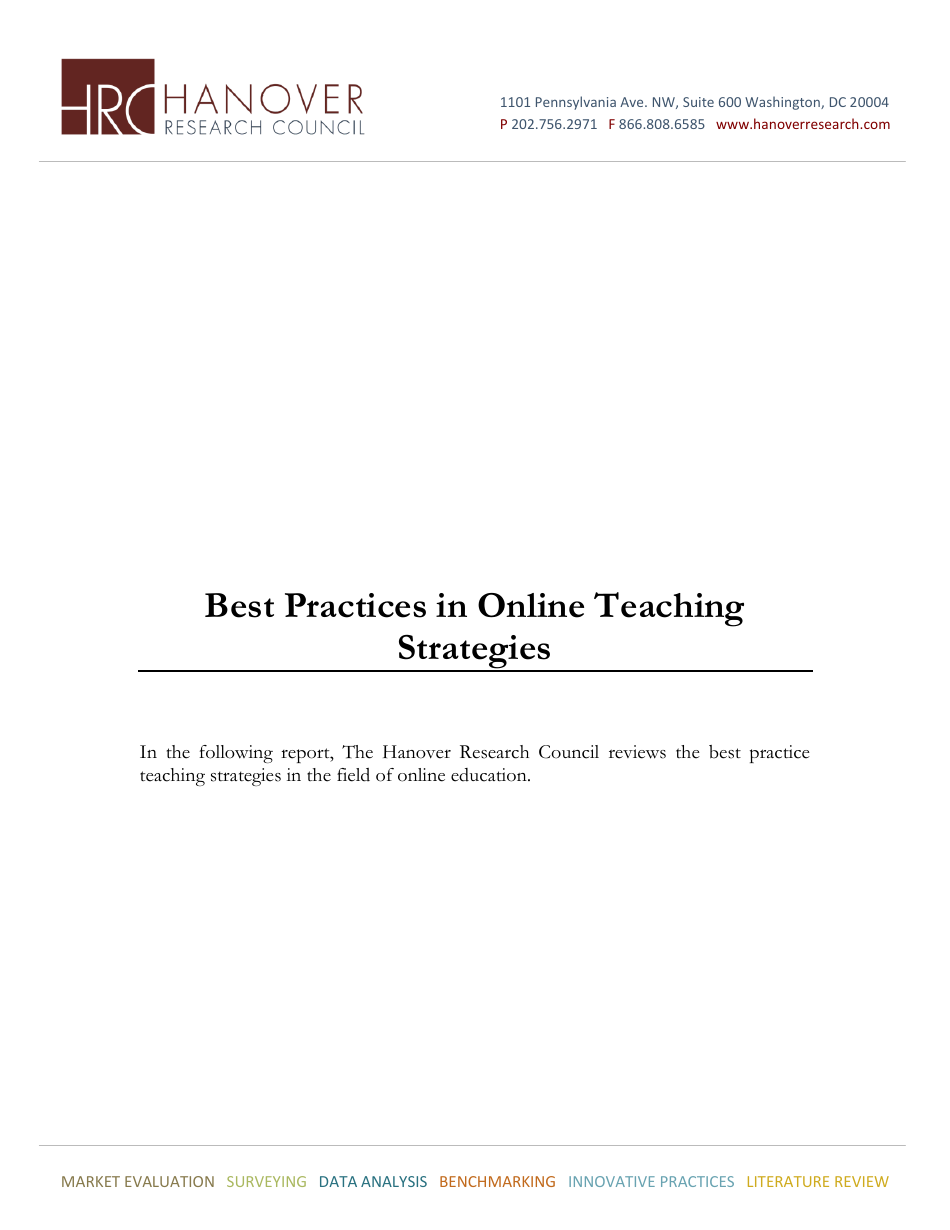 Best Practices in Online Teaching Strategies - Hanover Research Council Documents