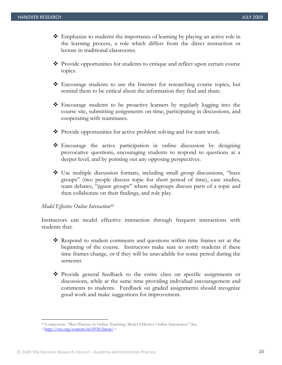 Best Practices in Online Teaching Strategies - the Hanover Research Council - Pennsylvania, Page 20
