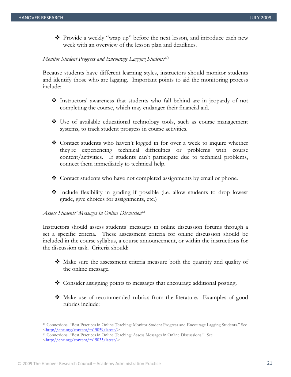 Best Practices in Online Teaching Strategies - the Hanover Research Council - Pennsylvania, Page 21