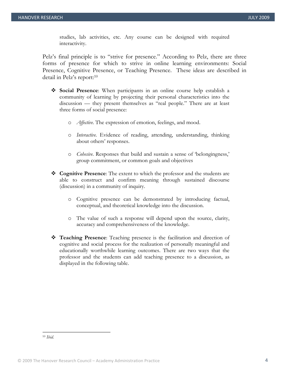 Best Practices in Online Teaching Strategies - the Hanover Research Council - Pennsylvania, Page 4