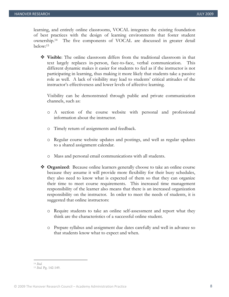 Best Practices in Online Teaching Strategies - the Hanover Research Council - Pennsylvania, Page 8