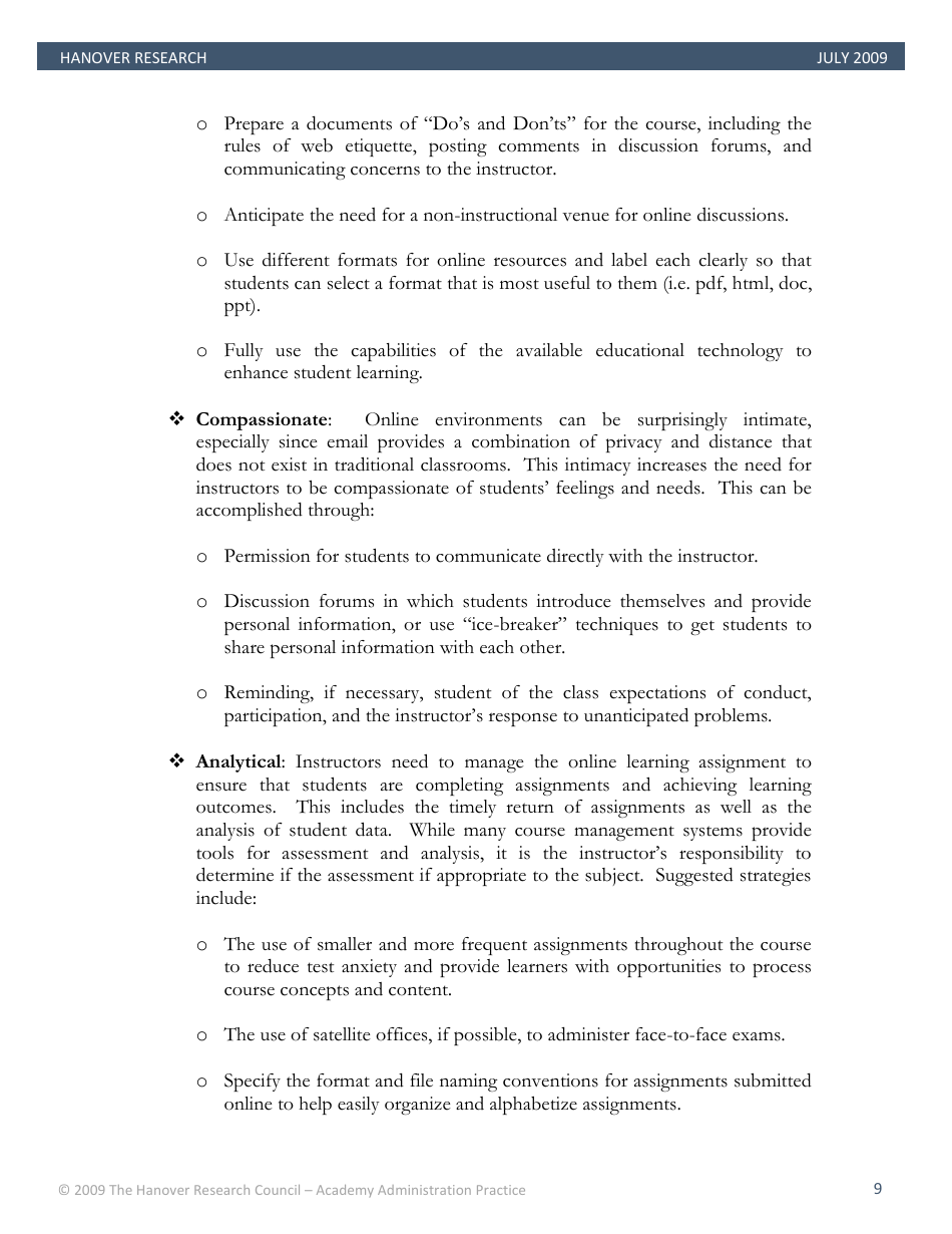 Best Practices in Online Teaching Strategies - the Hanover Research Council - Pennsylvania, Page 9