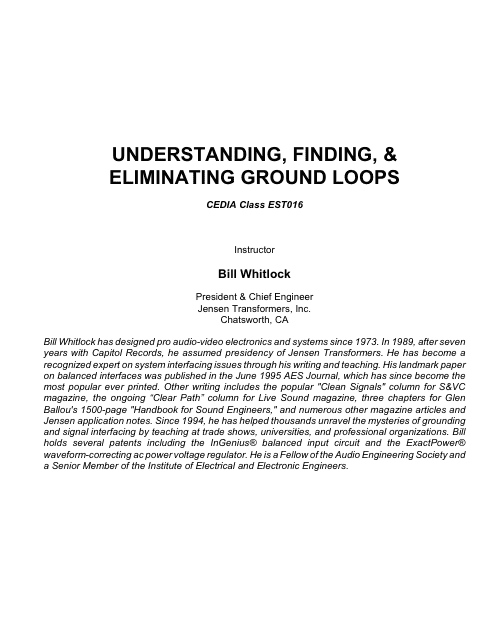 Understanding, Finding, & Eliminating Ground Loops - Bill Whitlock