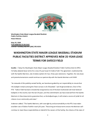 Washington State Major League Baseball Stadium Public Facilities District Approves New 25-year Lease Terms for Safeco Field