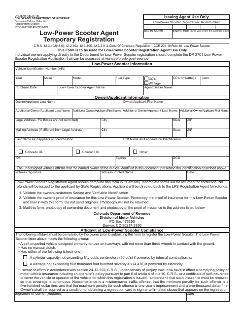 Form DR2579 Low-Power Scooter Agent Temporary Registration - Colorado