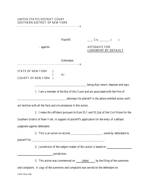 Affidavit for Judgment by Default - New York Download Pdf