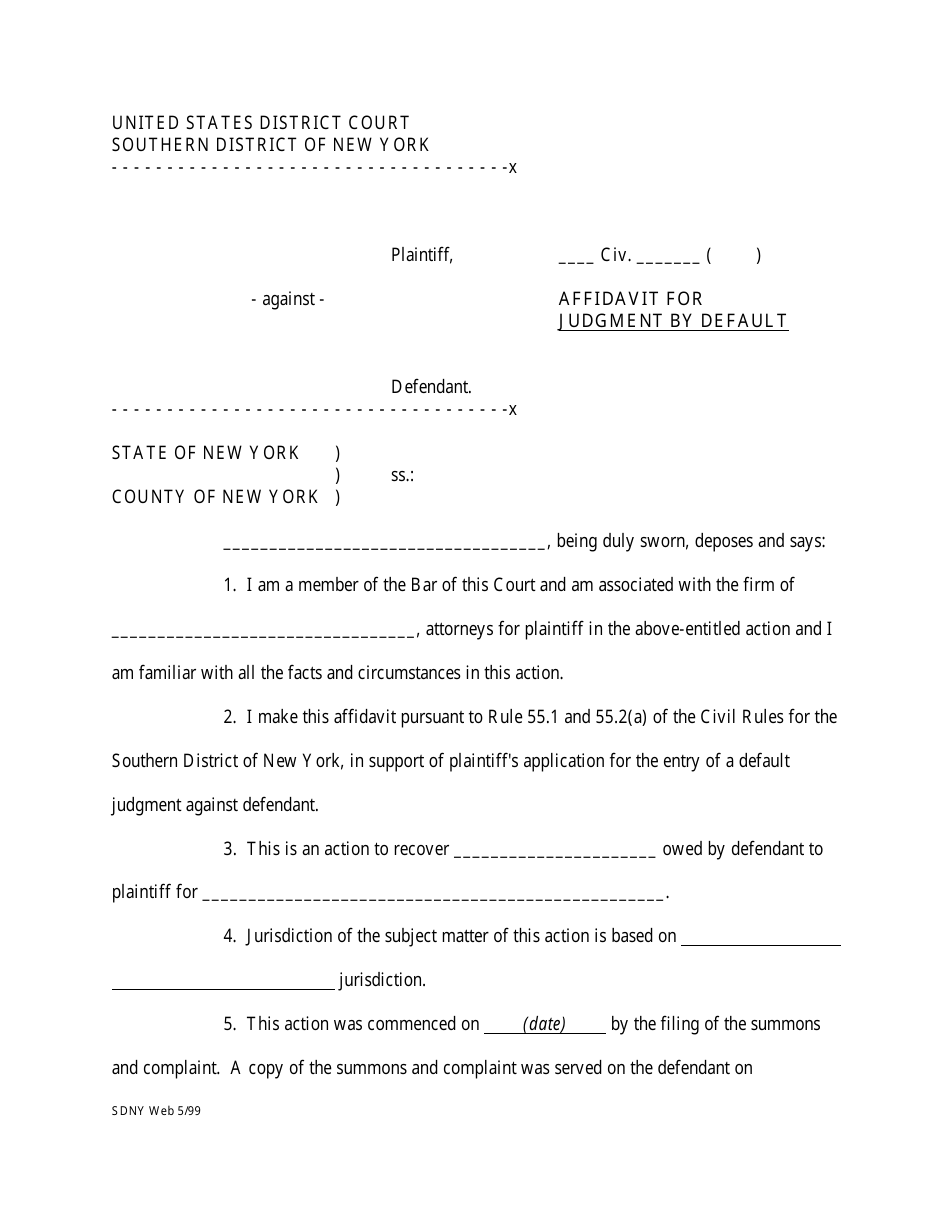 Affidavit for Judgment by Default - New York, Page 1
