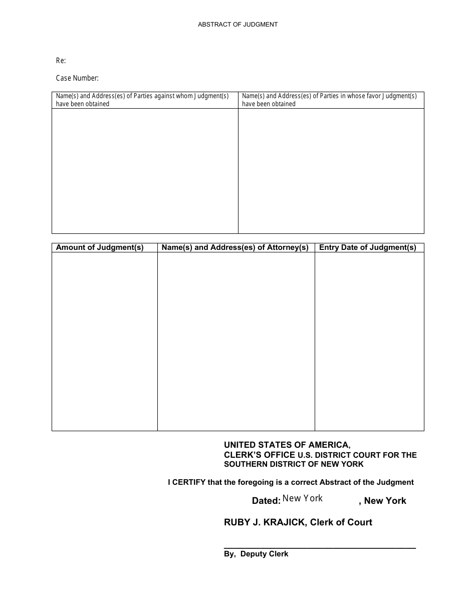 New York Abstract of Judgment Fill Out, Sign Online and Download PDF