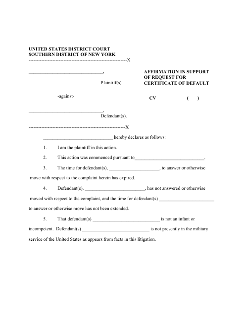 Affirmation in Support of Request for Certificate of Default - New York Download Pdf
