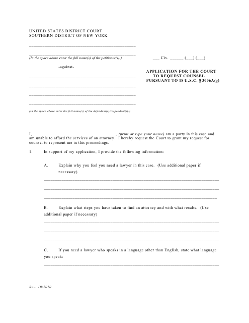 Application for the Court to Request Counsel Pursuant to 18 U.s.c. 3006a(G) - New York Download Pdf