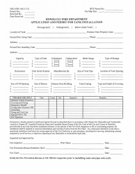 Document preview: Form HFD-FPB-100 Application and Permit for Tank Installation - City and County of Honolulu, Hawaii