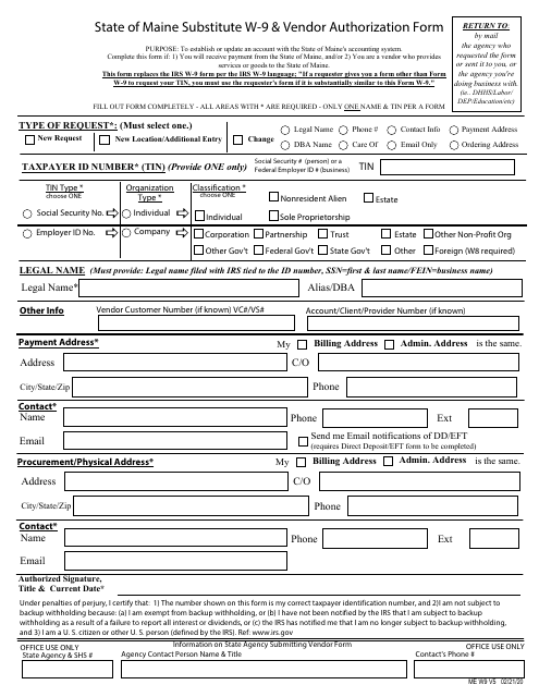 Form W-9 State of Maine Substitute W-9 & Vendor Authorization Form - Maine