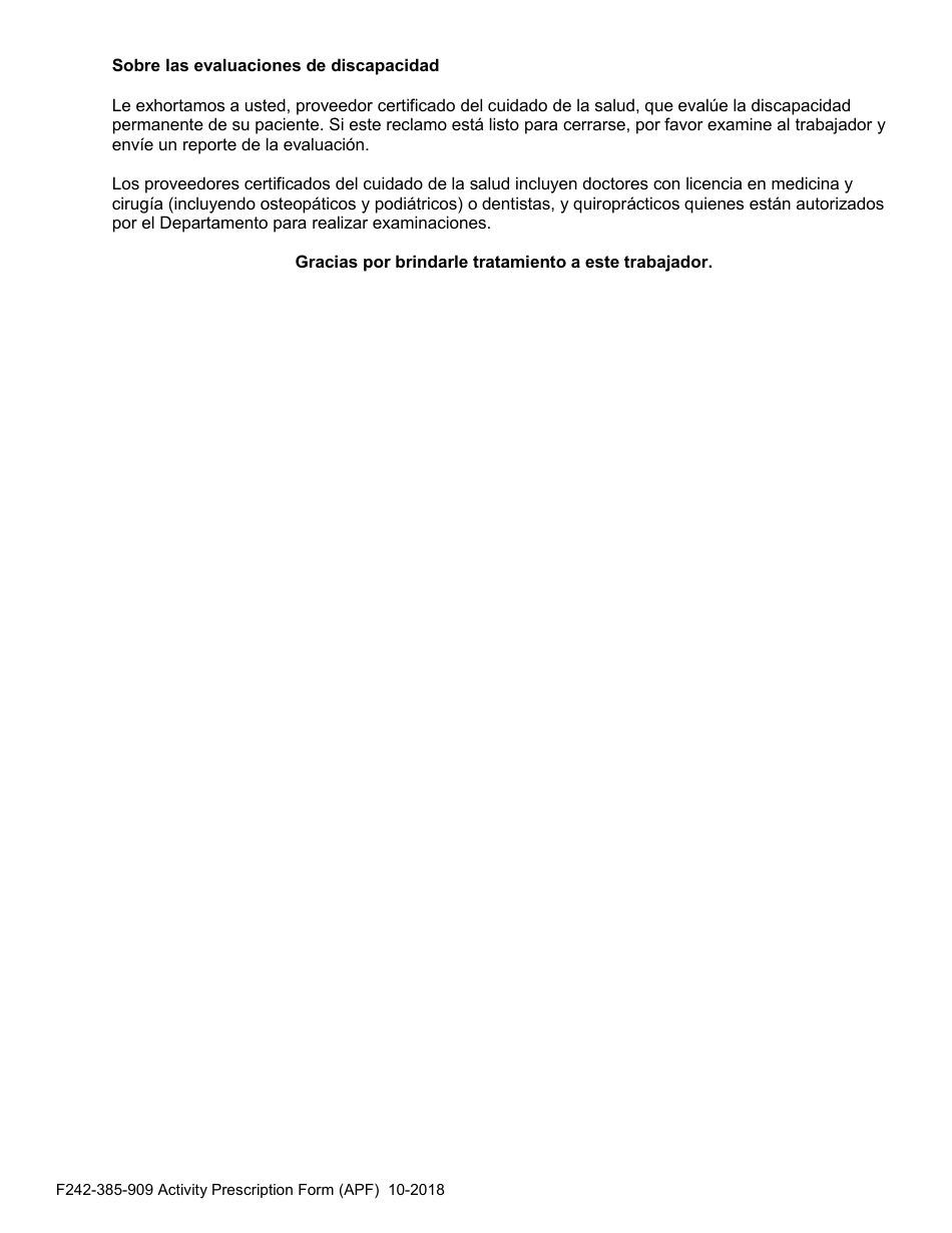 Form F242-385-909 Activity Prescription Form (Apf) - Washington (English / Spanish), Page 10