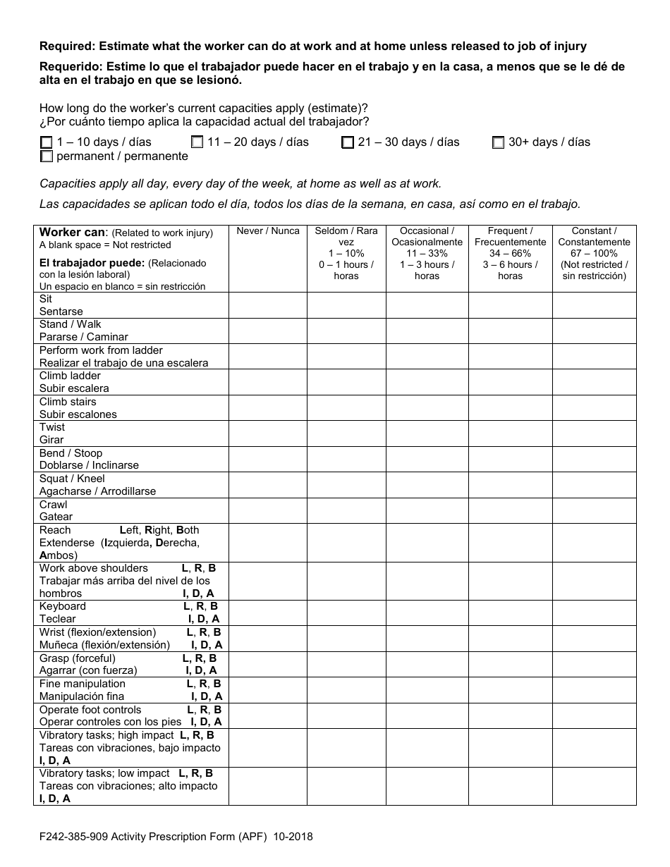 Form F242-385-909 Activity Prescription Form (Apf) - Washington (English / Spanish), Page 5