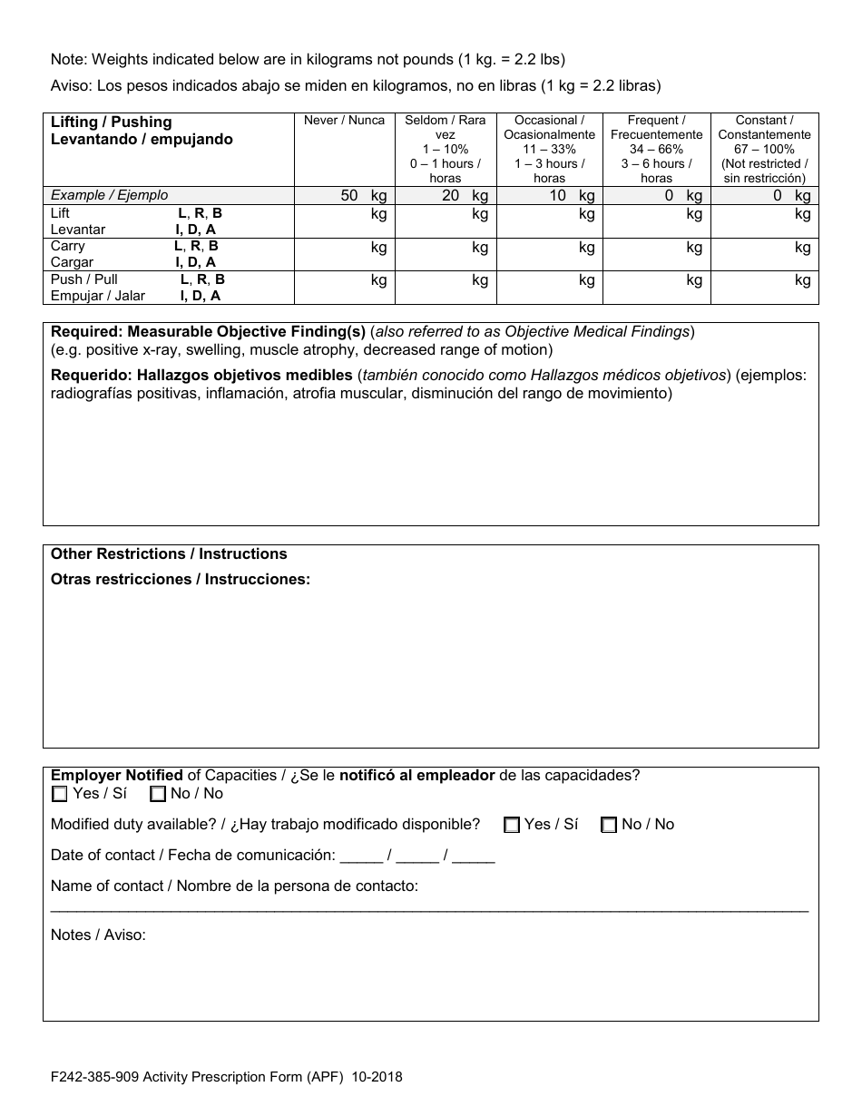Form F242-385-909 Activity Prescription Form (Apf) - Washington (English / Spanish), Page 6