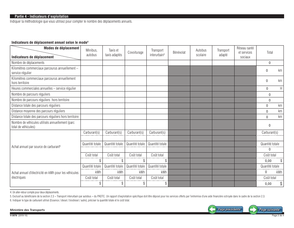 Forme V-3078 Rapport Dexploitation - Programme Daide Gouvernementale Au Transport Collectif En Milieu Rural - Quebec, Canada (French), Page 2