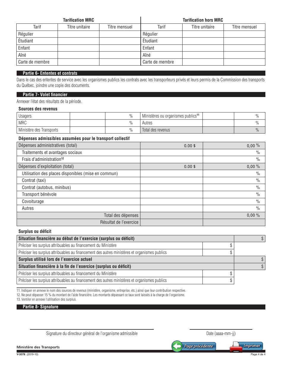 Forme V-3078 Rapport Dexploitation - Programme Daide Gouvernementale Au Transport Collectif En Milieu Rural - Quebec, Canada (French), Page 4
