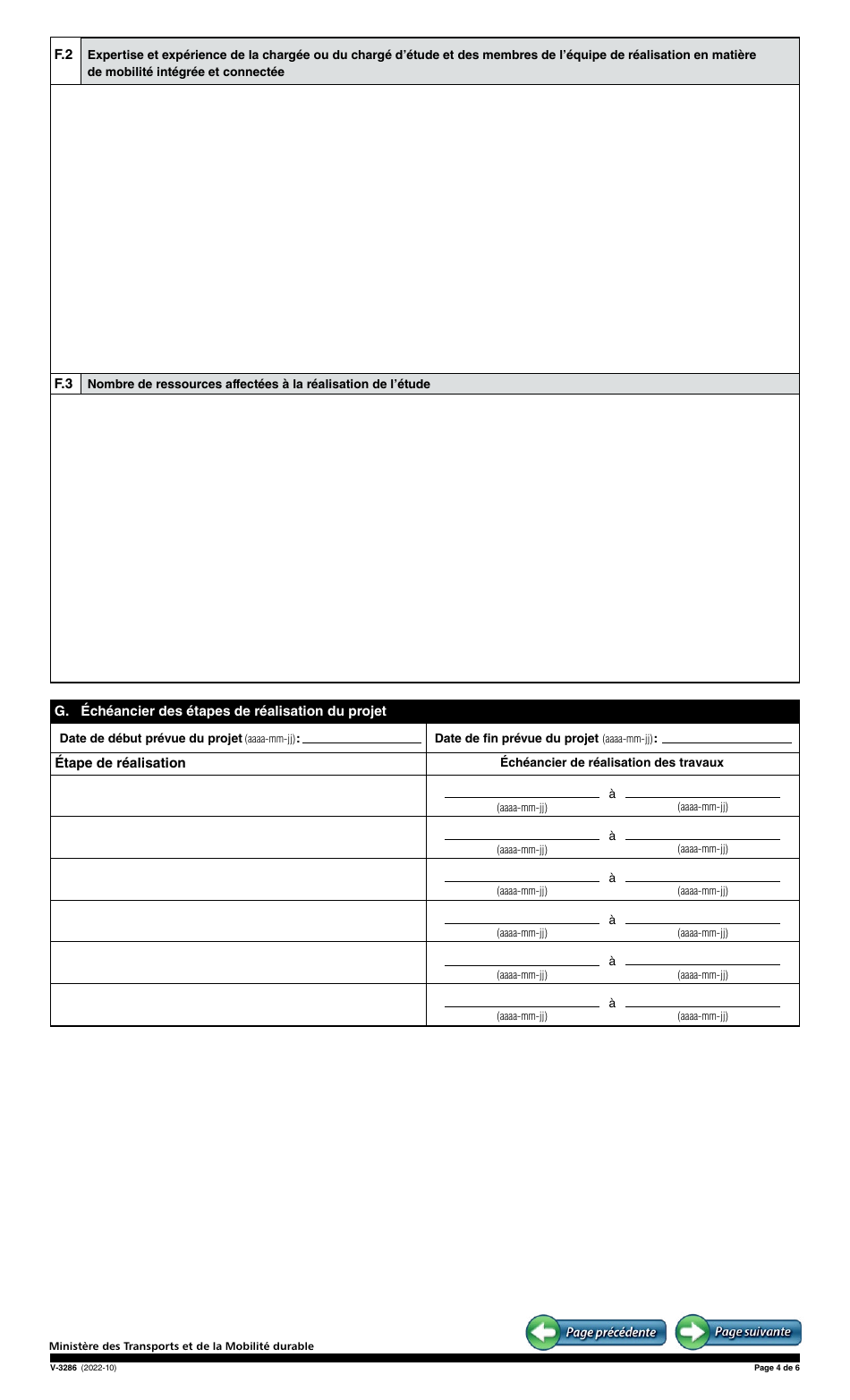 Forme V-3286 Demande Daide Financiere - Mobilite Integree Et Connectee - Etude De Faisabilite - Programme Daide Aux Nouvelles Mobilites (Nomo) - Quebec, Canada (French), Page 4