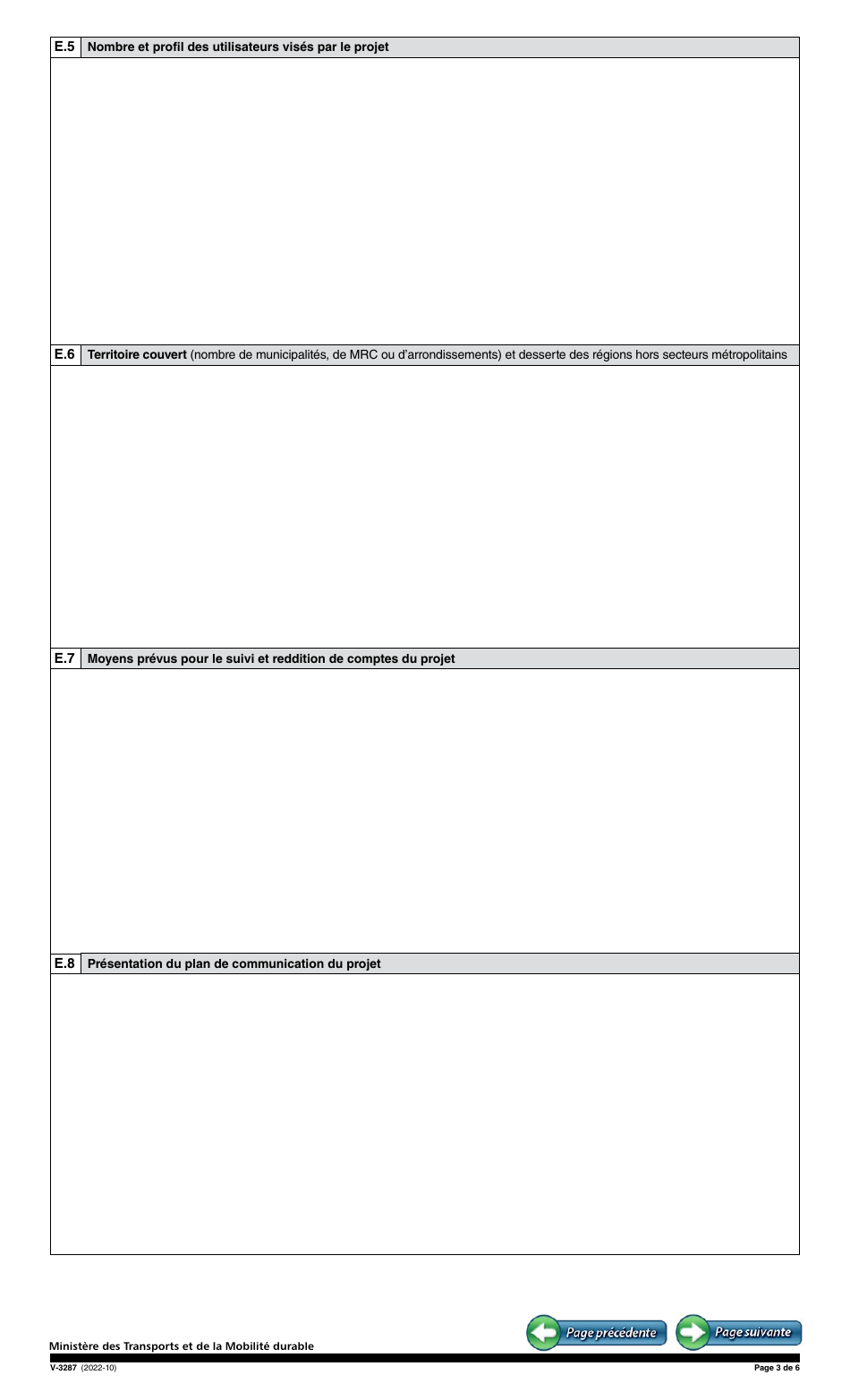 Forme V-3287 Demande Daide Financiere - Mobilite Integree Et Connectee - Projet Pilote Dimplantation Dune Plateforme Technologique - Programme Daide Aux Nouvelles Mobilites (Nomo) - Quebec, Canada (French), Page 3