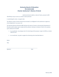 Document preview: Charter Authorizer's Notice of Intent - Kentucky