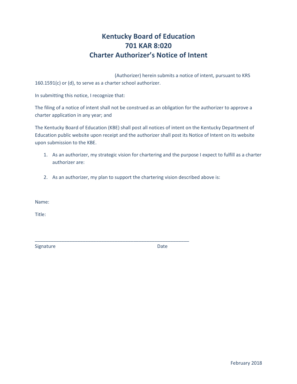 Charter Authorizers Notice of Intent - Kentucky, Page 1