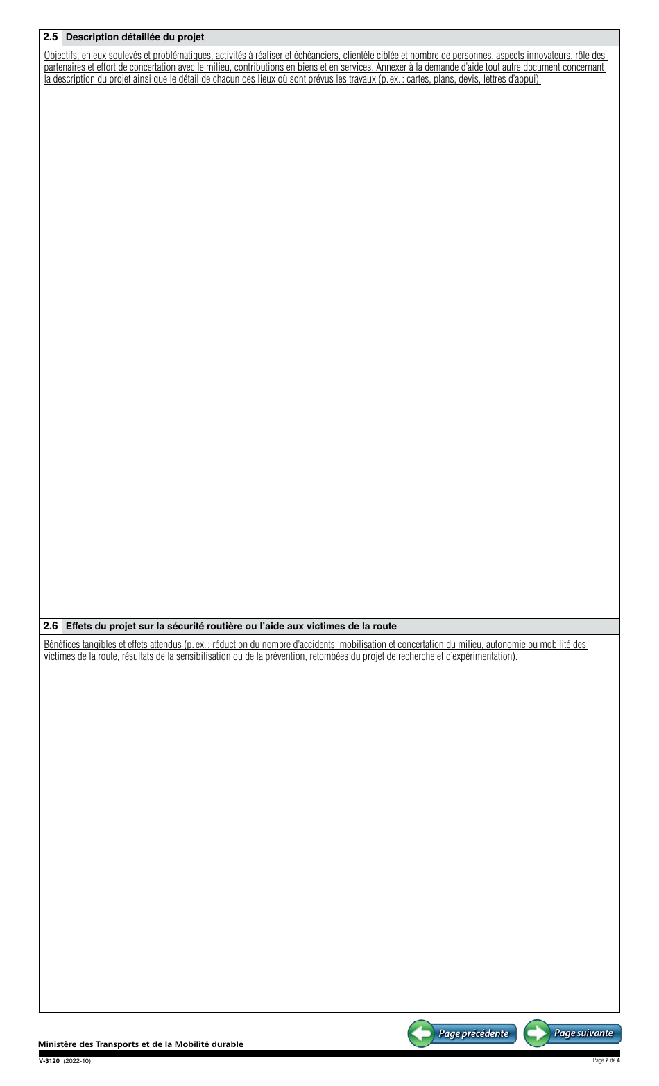 Forme V-3120 Demande Daide Financiere - Programme Daide Financiere Du Fonds De La Securite Routiere (Paffsr) - Quebec, Canada (French), Page 2