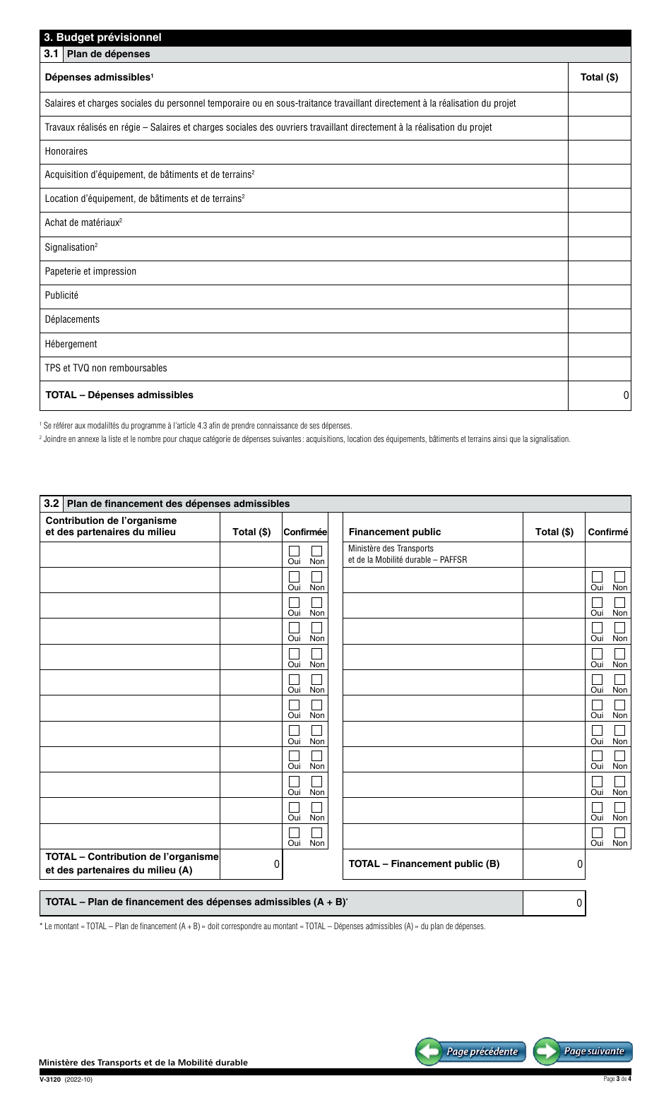 Forme V-3120 Demande Daide Financiere - Programme Daide Financiere Du Fonds De La Securite Routiere (Paffsr) - Quebec, Canada (French), Page 3