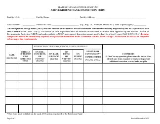 Document preview: Aboveground Tank Inspection Form - Nevada