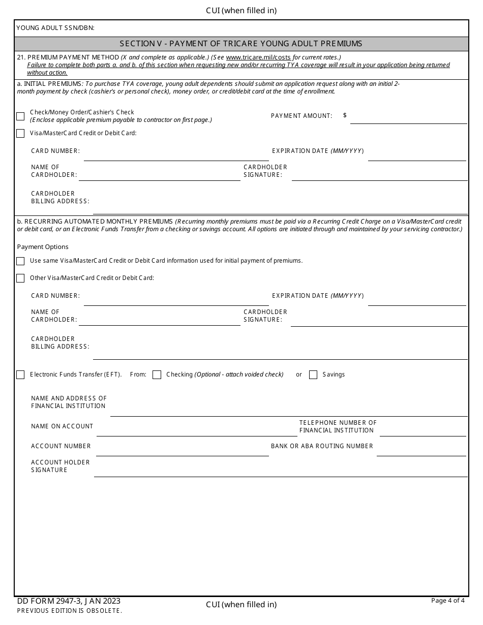 DD Form 2947-3 TRICARE Young Adult Application (Overseas), Page 4
