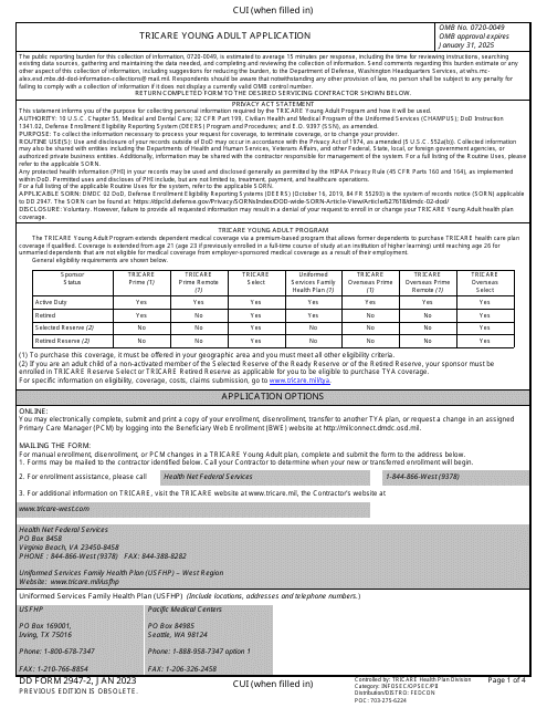 DD Form 2947 2 Download Fillable PDF Or Fill Online TRICARE Young Adult