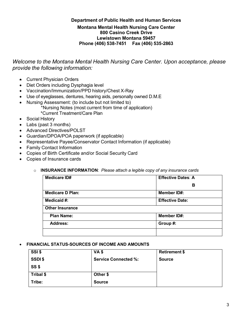 Application for Involuntary Admission - Montana, Page 3